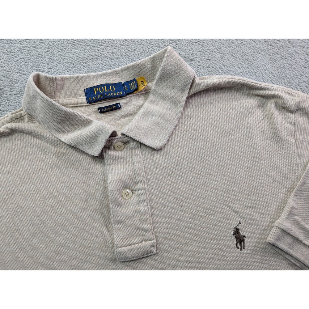 Polo Ralph Lauren Mens Classic Fit Pique Polo Shirt Tan Beige Large Short Sleeve